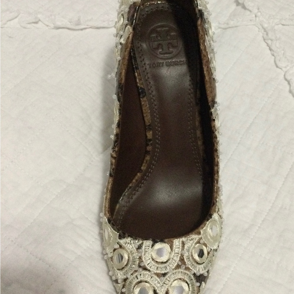 Tory Burch White Embellished Heels - Picture 2 of 5